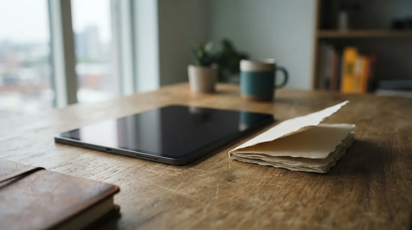 Tablet und Smartphone auf einem Tisch.