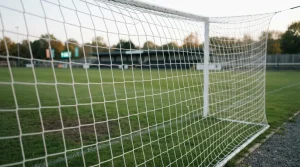 Fußballtor und Spielfeld als Umfeld von Ergebniswetten.