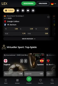 Mobile Oberfläche mit Sportbereich auf einem Smartphone